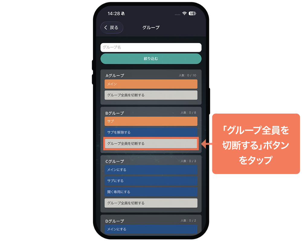 グループ全員を切断する
